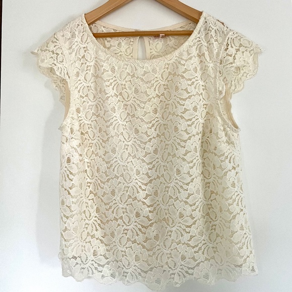 Aritzia Talula Lace Cropped Top, Cream, Size XS - Picture 1 of 9